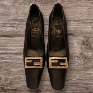 FENDI Black Satin Pumps with Rhinestone Buckle Size IT 36.5/US 6.5